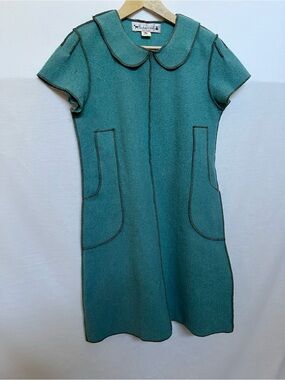 Short-Sleeve Teal Mini Dress with Peter Pan Collar